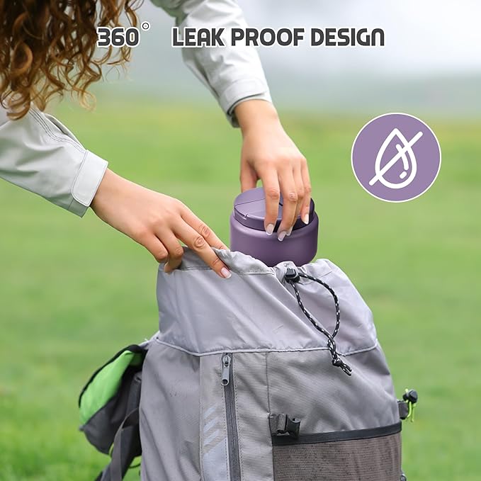 13.5oz Soup Thermo for Hot Food Kids with Buckle Lid Insulated Vacuum Food Jar Wide Mouth Leakproof Stainless Steel Lunch Container -Purple-CubbioJoy