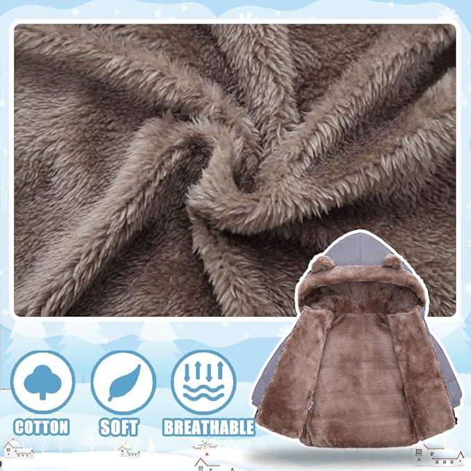 Infant Baby Winter Coat Bear Hooded Jacket Warm Fleece Snowsuit Windproof Outerwear for Toddler Boy Girl 9M-4T-CubbioJoy