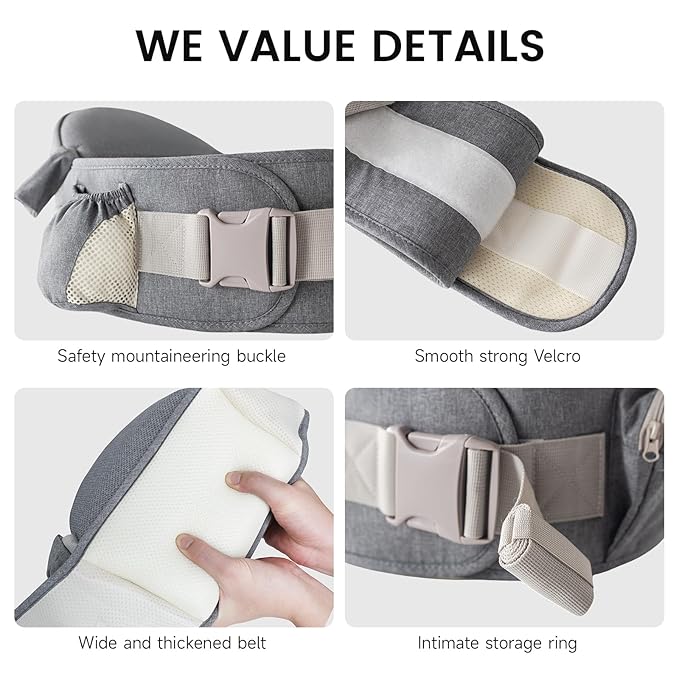 Baby Carrier with Hip Seat Adjustable Strap Huge Storage 4-in-1Toddler Carrier Enhanced Lumbar Support Ergonomic Baby Hip Carrier for Newborns & Toddlers Gray-CubbioJoy