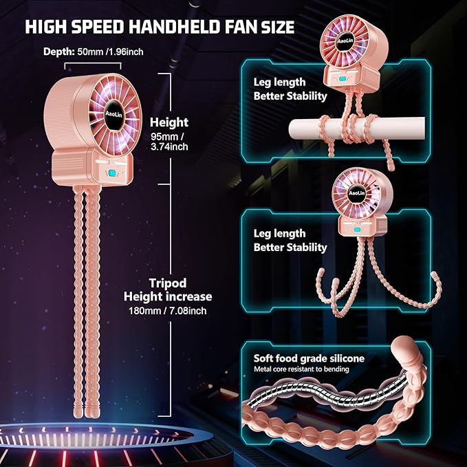 2 Pack Multifunctional Portable Stroller Fan 4 Speed 6600rpm High Speed Usb Rechargeable Personal Mini Handheld Fan Extended Tripod For Desktop Winding Kids Bed Treadmill Bike Golf Cart Outdoor Travel-CubbioJoy