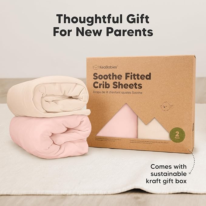 KeaBabies 2-Pack Organic Crib Sheets for Boys, Girls - 52x28 Fitted Crib Mattress Sheet Neutral, Breathable Jersey Cotton Cover for Baby Bed, Toddler Mattress, Soft & Cute Prints (Cameo)-CubbioJoy