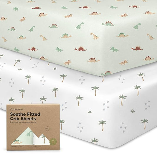 KeaBabies 2-Pack Organic Crib Sheets for Boys, Girls - 52x28 Fitted Crib Mattress Sheet Neutral, Breathable Jersey Cotton Cover for Baby Bed, Toddler Mattress, Soft & Cute Prints (Roarsome)-CubbioJoy