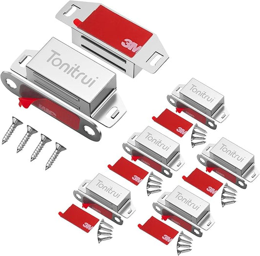 Cabinet Door Magnet, Flat Bottom Cabinet Magnetic Catch with Adhesive, Easy to Install,Only Takes 1 Minute,35lb Magnetic Cabinet Door Drawer Latch(Sliver, 6Pack)-CubbioJoy