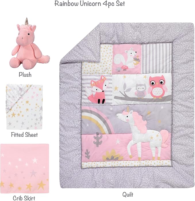 Bedtime Originals Rainbow Unicorn Pink/Purple 4-Piece Baby Crib Bedding Set-CubbioJoy