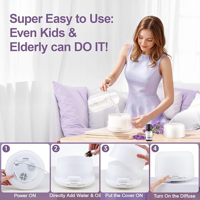 Diffusers for Essential Oils Large Room 500ML+6 Oil Set, Bluetooth Speaker+Remote+8 RGB Lights Essentail Oil Diffuser, Easy to Use & 23Db 100% Quiet Oil Diffuser Large Room, Diffusers for Home-CubbioJoy