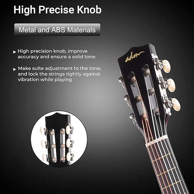 ADM Beginner Acoustic Classical Guitar 30 Inch Nylon Strings Wooden Guitar Bundle Kit for Kid Boy Girl Student Youth Guitarra Online Lessons with Gig Bag, Strap, Tuner, Extra Strings, Picks,Black 1-CubbioJoy