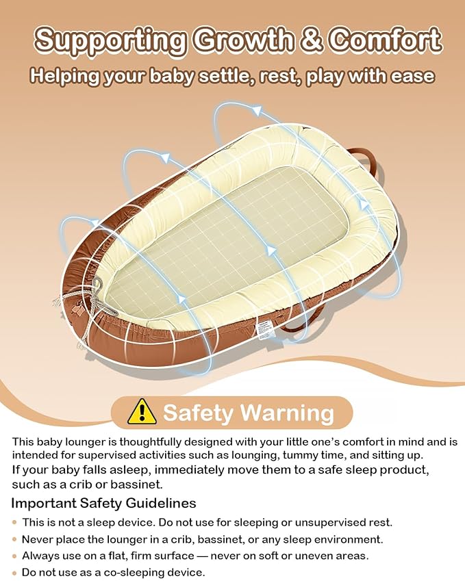Baby Lounger - Infant Lounger for Newborn 0-24 Months, Pure Cotton Breathable Baby Nest Lounger Cover, Newborn Essentials for Baby Boys & Girls, Portable Baby Lounger for Home and Travel-CubbioJoy