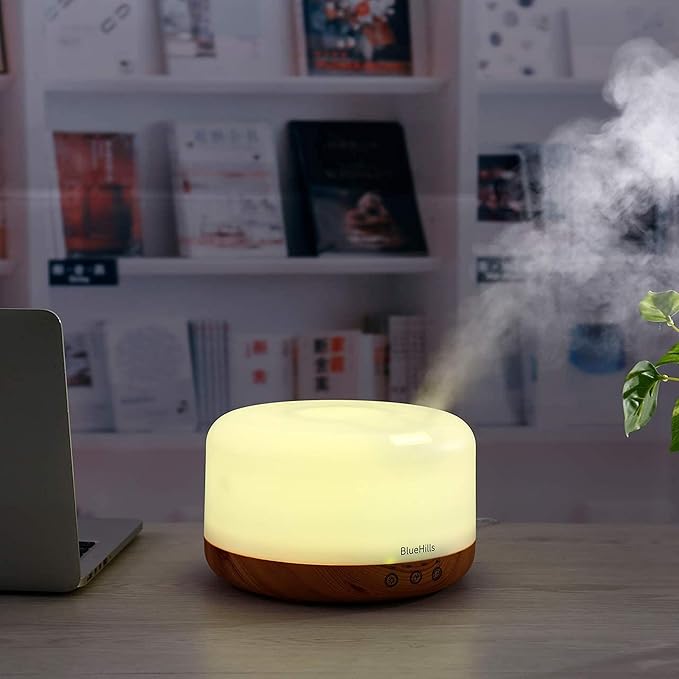 BlueHills Premium 1000 ML XL Essential Oil Diffuser Aromatherapy Humidifier with Remote Timer for Large Room Home 18 Hour Run Huge Coverage Area 1 Liter Mood Light Extra Large Capacity Wood Grain D004-CubbioJoy