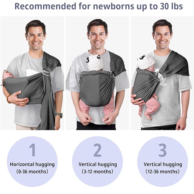 CUBY Water Baby Sling Carrier Lightweight Breathable Mesh Baby Wraps Carrier Adjustable Ring Sling Quick-Drying Baby Carriers Sling for Newborn Toddler Summer Swimming Pool Beach(Dark Gray)-CubbioJoy