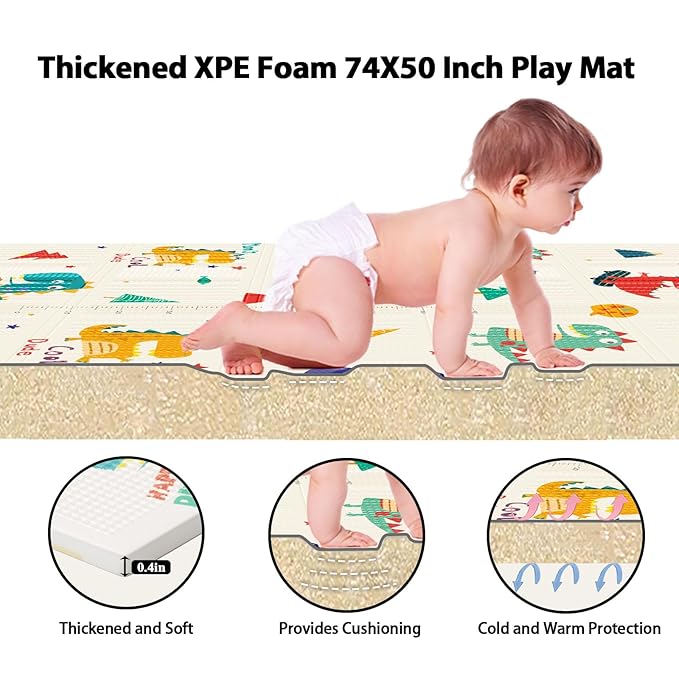 Baby Play Mat, 74 x 50 Inch Play Mat Perfect for Use Baby Playpen, Foldable Baby Foam Playmat for Floor, Portable Waterproof Activity PlayMats for Babies, Infants and Toddlers-CubbioJoy