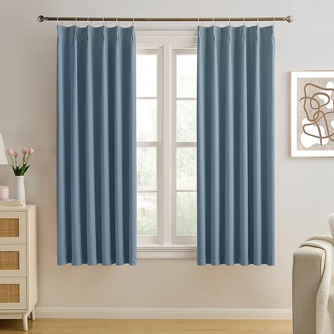 KEQIAOSUOCAI 2 Panels Pinch Pleats Curtains 72 Inches Long, Heat and Full Light Blocking Thermal Insulated Drapes for Nursery Bedroom,Dusty Blue,40" W x 72" L-CubbioJoy