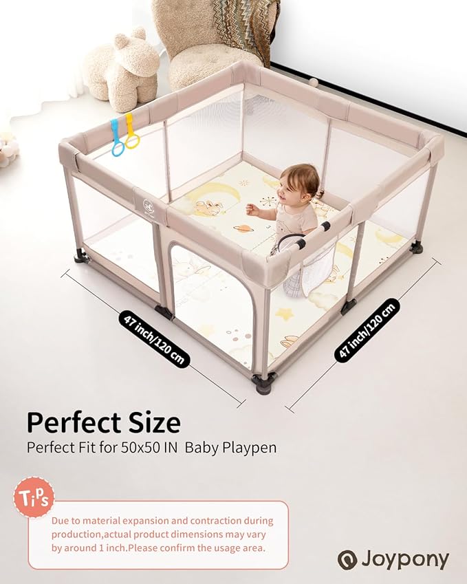 Baby Play Mat, 47 x 47 Inch Foldable Play Mats for Babies and Toddlers, Waterproof & Anti-Slip Portable Baby Floor Mat for Baby Playpen, Baby Mat for Floor with Travel Bag-CubbioJoy