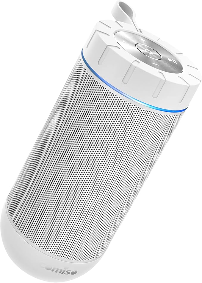 comiso X26 Bluetooth Speaker, IPX4 Waterproof Speakers 360° HD Surround Sound with Punchy Bass, Wireless Dual Pairing, 24H Playtime, Portable Speaker for Shower, Home, Outdoor, Camping, Beach-White-CubbioJoy