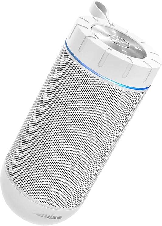 comiso X26 Bluetooth Speaker, IPX4 Waterproof Speakers 360° HD Surround Sound with Punchy Bass, Wireless Dual Pairing, 24H Playtime, Portable Speaker for Shower, Home, Outdoor, Camping, Beach-White-CubbioJoy