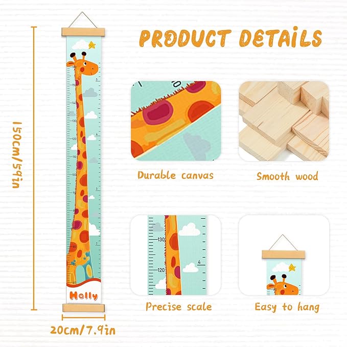 Customize Name Kids Height Chart for Wall, Giraffe Growth Chart for Wall, Kids Growth & Measuring Chart in Inches, Fun & Stylish Height Tracker for Children, Nursery Decor Essentials-CubbioJoy