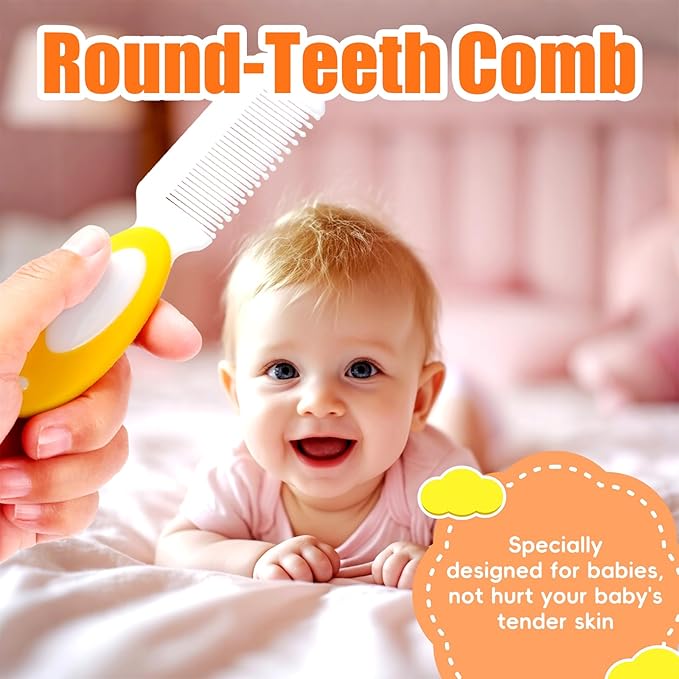 Baby Hair Brush and Comb Set, 4Pcs Baby Soft Bristles hairbrush Cradle Cap Brush Hair Comb for Newborns Toddlers Boys Girls (Yellow)-CubbioJoy