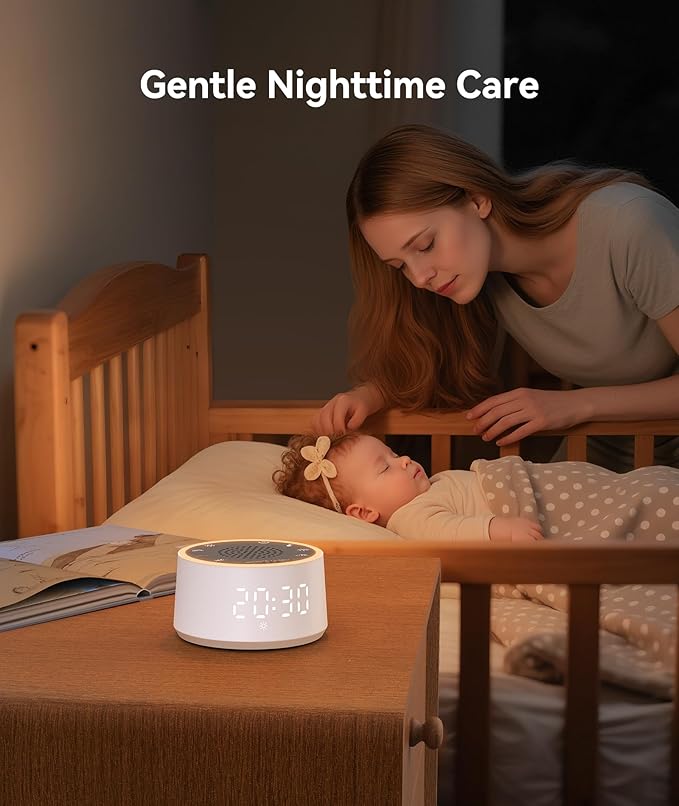 Dreamegg Sound Machine with Nursery Lamp - Sound Machine Baby, Soothing Sounds, Timer, Memory Function, 10 Colour Night Light, White Noise Machine Alarm Clock for Newborn Baby Registry Gift, White-CubbioJoy