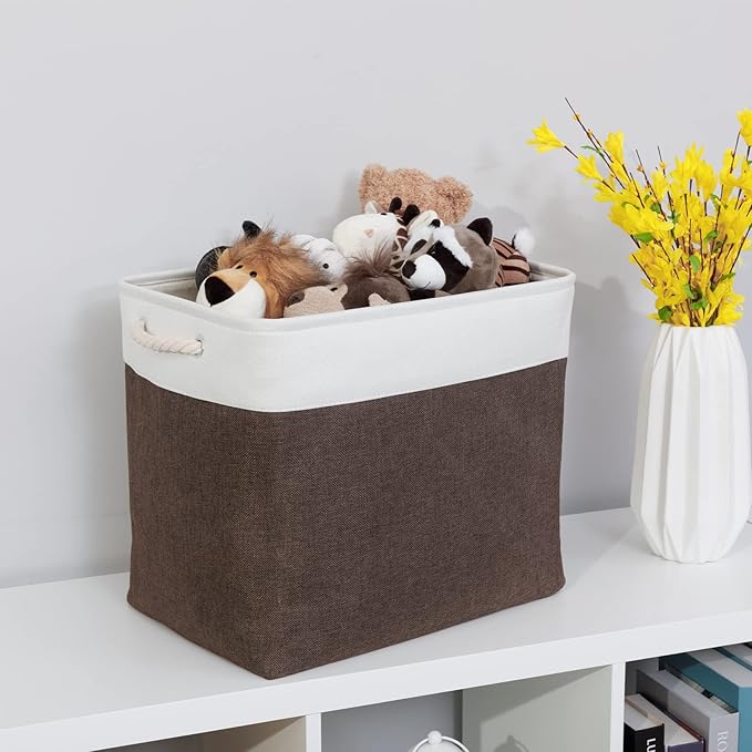 Bidtakay Baskets for Organizing Set of 2 Extra Large Fabric Storage Bins 17x12x15 in Collapsible Laundry Baskets Blanket Basket with Soft Handles Rustic Decorative Stair Basket Dog Toy Bins-CubbioJoy