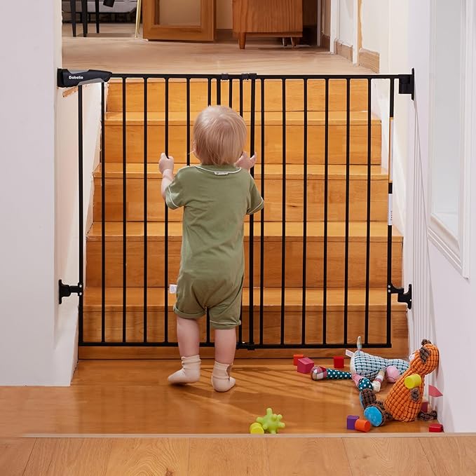 Babelio 34" Extra Tall Baby/Dog Gate with No Threshold Design Walk Thru Door, 26-43" Auto Close Safety Gate for Babies, Elders and Pets, Fits Doorways, Stairs, and Entryways, Black-CubbioJoy