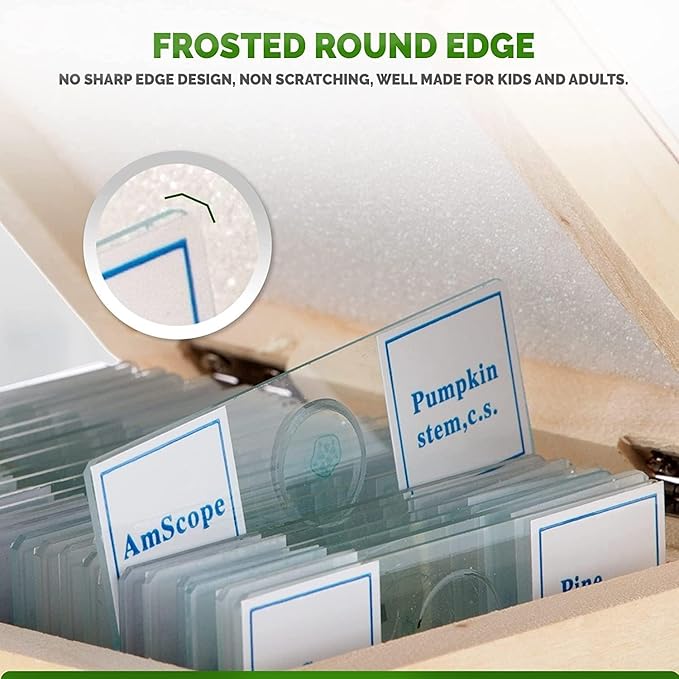 AmScope PS25W Prepared Microscope Slide Set for Basic Biological Science Education, 25 Slides, Includes Fitted Wooden Case-CubbioJoy