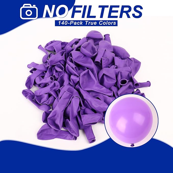140pcs Purple Round Balloons Different Sizes 18 12 10 5 Inch Latex Balloons for Arch Decoration Party Balloon Kit for Graduation Birthday Party Wedding Balloon Baby Shower Decoration-CubbioJoy
