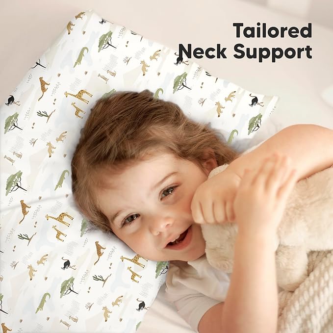 KeaBabies Toddler Pillow with Pillowcase, Jumbo 14X20 - Soft Organic Cotton Toddler Pillows for Sleeping - Machine Washable - Perfect for Travel, Toddler Bed Set (Grasslands)-CubbioJoy