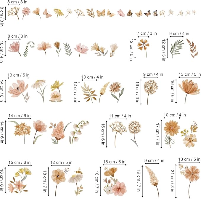 decalmile Boho Flower Wall Decals Wildflower Dandelion Grass Wall Stickers Girls Bedroom Living Room Kitchen Wall Decor-CubbioJoy