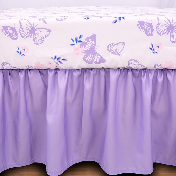 Cloele Crib Bedding Set for Girls, 3 Pieces Floral Butterfly Baby Bedding Set -Includes Comforter Fitted Sheet Crib Skirt,Standard Size Nursery Baby Crib Set for Girls,Purple-CubbioJoy