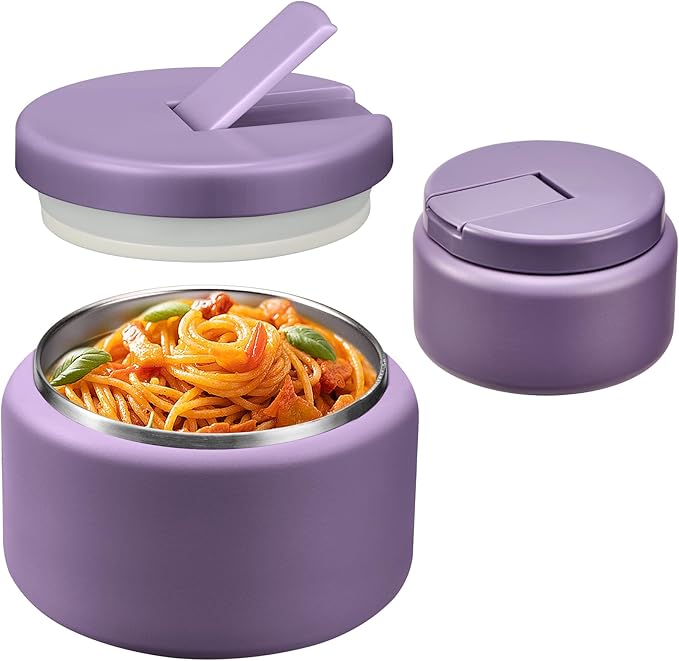 13.5oz Soup Thermo for Hot Food Kids with Buckle Lid Insulated Vacuum Food Jar Wide Mouth Leakproof Stainless Steel Lunch Container -Purple-CubbioJoy
