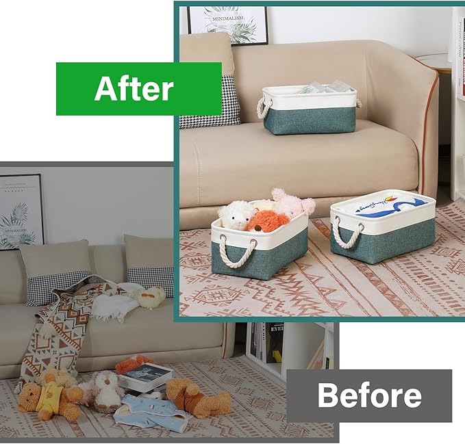 Bidtakay Small Storage Baskets for Shelves 3 Pack Fabric Storage Bins for Organizing Linen Collapsible Organizer for Closet-Deep Green-CubbioJoy