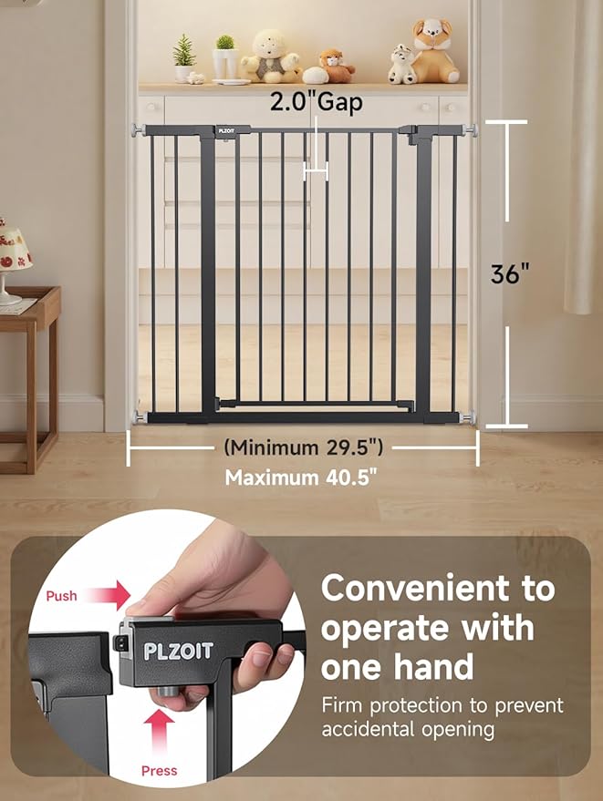 36" Extra Tall Baby Gate for Stairs, 29.5-40.5" Wide Dog Gate for Doorways, Walk Thru Auto Close Metal Pet Gate for The House, Stairs and Doorways, Child Gate Pressure Mounted Dog Gate Indoor - Black-CubbioJoy