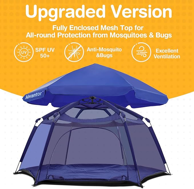 Alvantor Baby Playpen Play Yard 84"x84"x44”Large Kids Tents Pop Up Play Tent Indoor Outdoor Playhouse for Babies Toddlers Children Camping Playground Beach, 36-96 Months, Navy-CubbioJoy