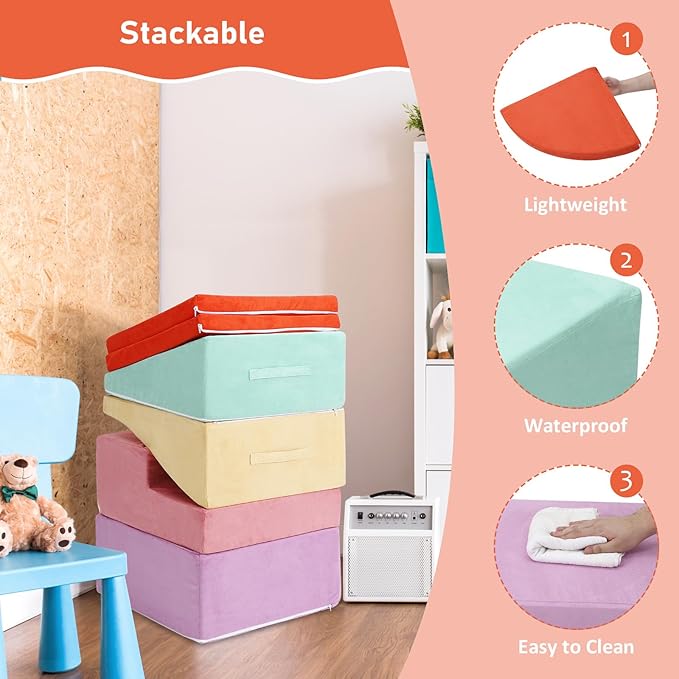 6-Piece Soft Suede Toddlers Climbing Toys, Baby Foam Climbing Blocks, Waterproof Foam Play Gym Climber Structures for Toddler Babies, Indoor Climb and Crawl Activity Play Set-CubbioJoy