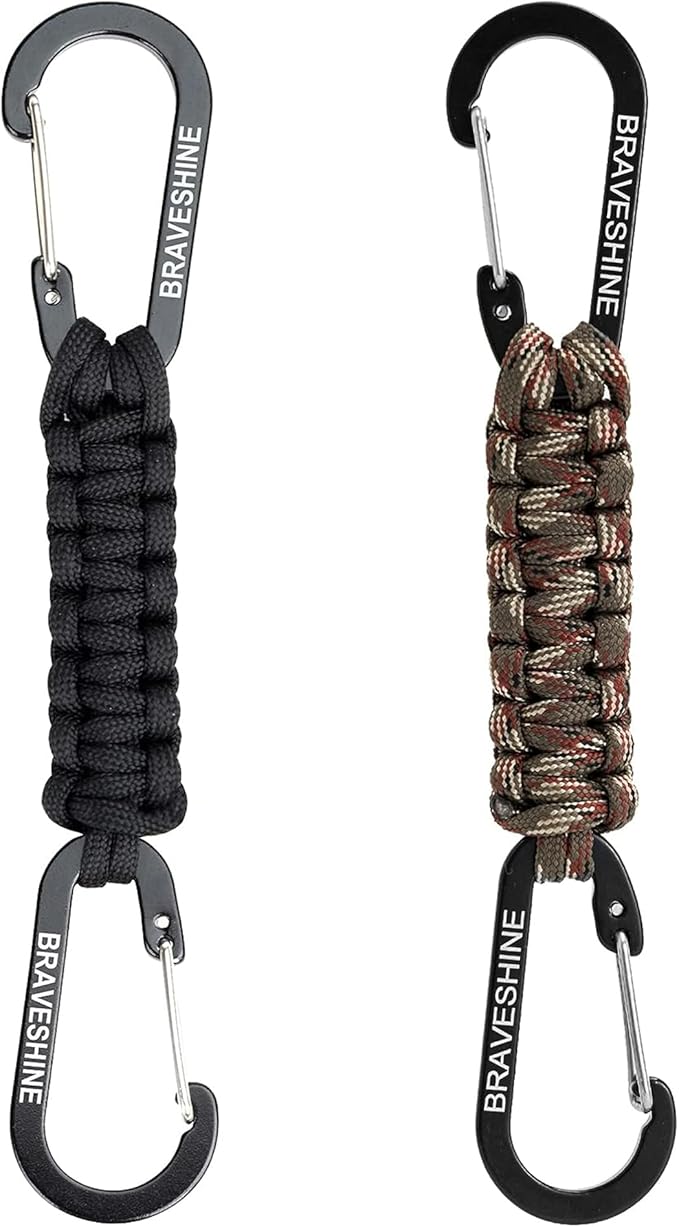 BRAVESHINE Paracord Keychain Carabiner Clip, D Ring Lanyard Hanger Stroller Hook for Water Bottle, Key, Backpacks, Men, Women-CubbioJoy