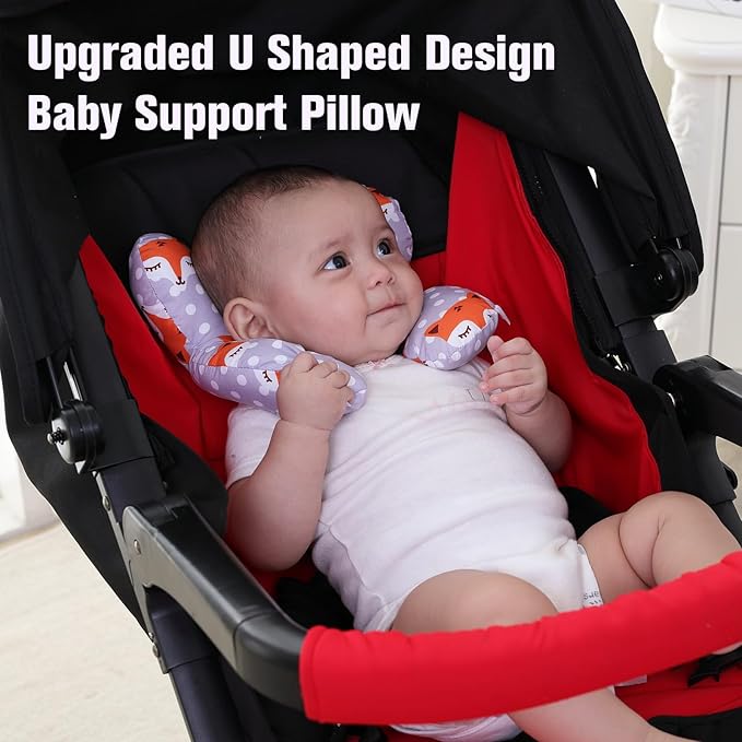 KAKIBLIN Baby Travel Pillow,Baby Neck Pillows for Car Seat,Upgraded Baby Head Pillow,Toddler Head and Neck Baby Support Pillow for Car Seat, Pushchair,Travel (Gray Fox)-CubbioJoy