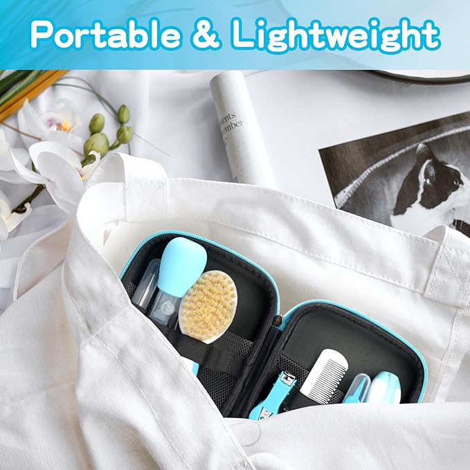 Baby Grooming Kit，Electric Safety Nail Trimmer Baby Nursery Kit，Infant Safety Care Set with Hair Brush Comb Nail Clipper Nasal Aspirator,Baby Essentials Kit for Newborn Girls Boys (21 PC-Blue Kit)-CubbioJoy