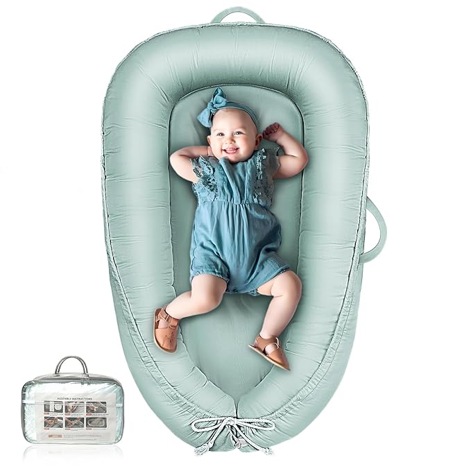 Baby Lounger - Infant Lounger for Newborn 0-24 Months, Pure Cotton Breathable Baby Nest Lounger Cover, Newborn Essentials for Baby Boys & Girls, Portable Baby Lounger for Home and Travel-CubbioJoy
