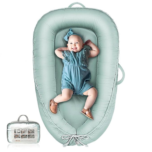 Baby Lounger - Infant Lounger for Newborn 0-24 Months, Pure Cotton Breathable Baby Nest Lounger Cover, Newborn Essentials for Baby Boys & Girls, Portable Baby Lounger for Home and Travel-CubbioJoy