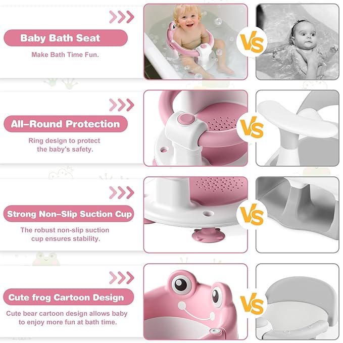 Baby Bath Seat for Babies 6 Months & up Non-Slip Toddler Bath Seats for Sitting Up Infant Bathtub Chair with Suction Cups and Soft Cushion for Baby Shower Tub Seat-CubbioJoy