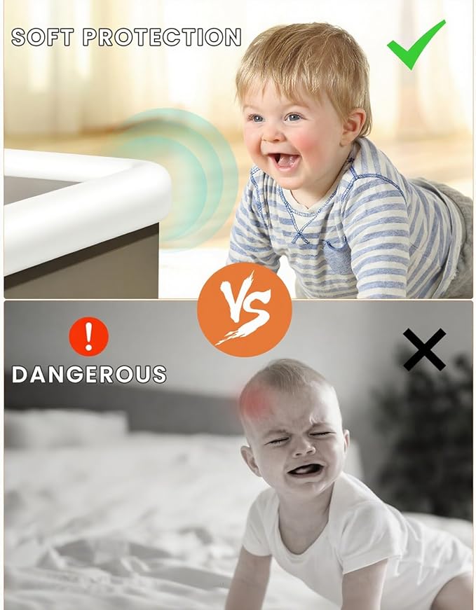 Baby Proof Edge Corner Protector, 16.4FT 0.47''Th L-Shape Furniture Corner & Edge Safety Bumpers with 10 Corners, Pre-Taped, Soft NBR Rubber Foam Desk Edge Cushion Wall Corner Protector (White)-CubbioJoy