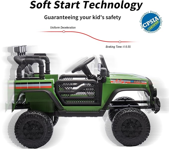 4WD Kids Ride on Car Truck, 12V 7Ah Kids Electric Vehicles Car Ride on Toy w/Remote Control - Army Green-CubbioJoy