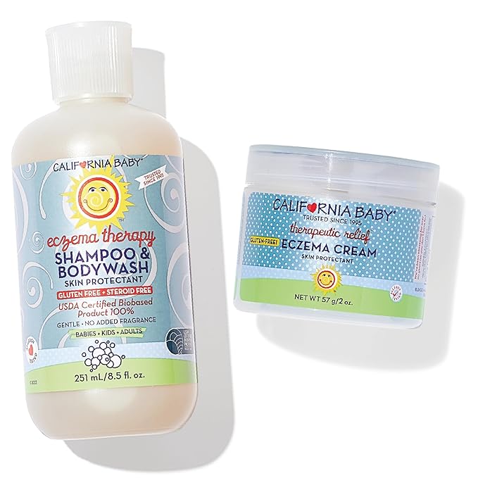 California Baby Eczema Treatment Set | 2oz Eczema Cream + 8.5oz Eczema Body Wash | Colloidal Oatmeal + Aloe Vera | Steroid-Free | Hypoallergenic-CubbioJoy