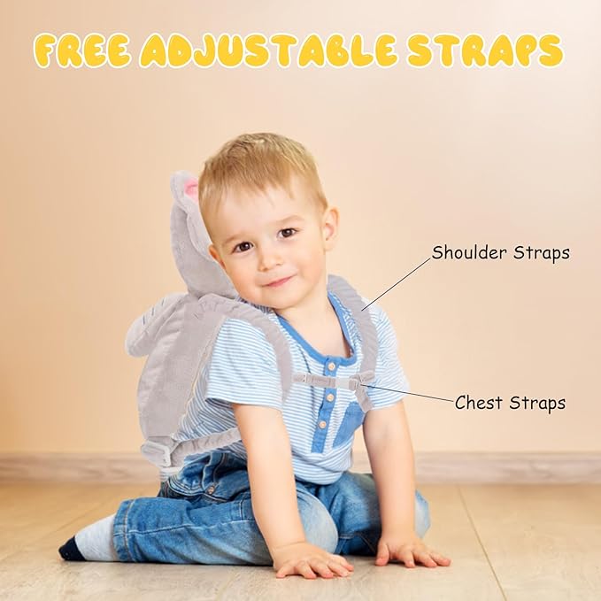 Baby Head Protection Backpack - Soft & Comfortable, Cute Cartoon Design, Elephant-CubbioJoy