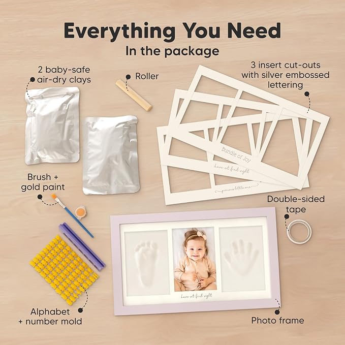 Baby Hand and Footprint Kit - Clay Handprint Keepsake Frame, Newborn Nursery Picture Frame, Personalized New Mom Gifts for Baby Shower & Registry (Soft Lilac)-CubbioJoy