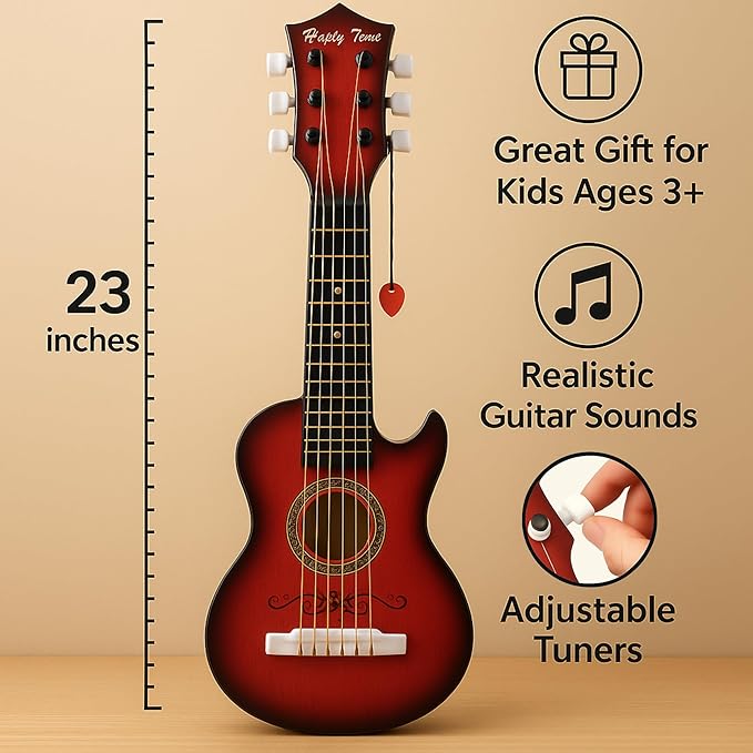 23" Acoustic Guitar, Kids 6 String Toy Guitar - Realistic Steel Strings - Beginner Practice First Musical Instrument for Children, Toddlers (Mahogany)-CubbioJoy