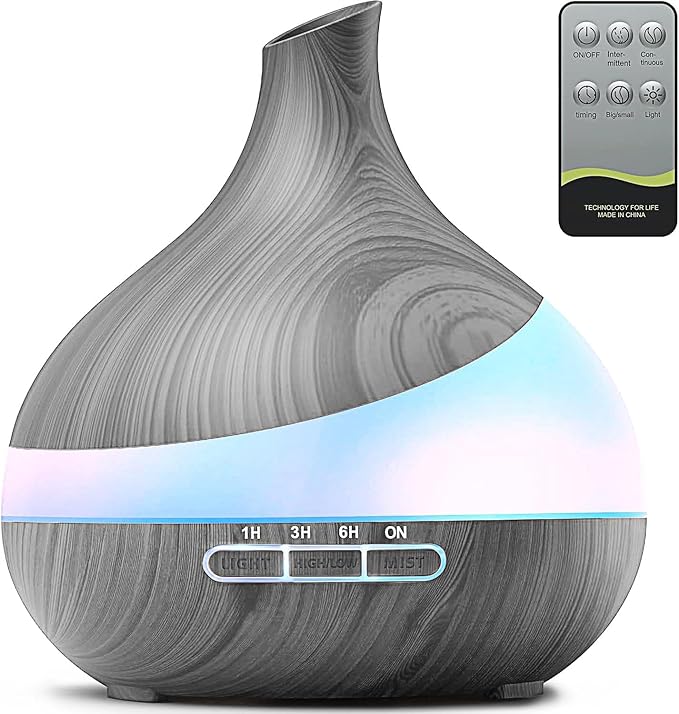 500ML Essential Oil Diffuser: Aroma Diffuser with Remote Control for Hotel Spa Yoga Room - Humidifiers for Bedroom with 14 Colors LED Night Light for Kids/Women Home Relaxation-CubbioJoy