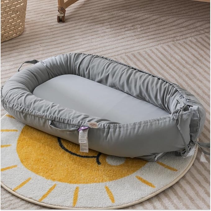 Infant Lounger, Baby Nest Cover for Baby Girls & Boys, Newborn Essentials for Baby 0-12 Months, 100% Cotton Breathable, Co Sleeper Portable Travel Bed (SlateGray, Cotton)-CubbioJoy