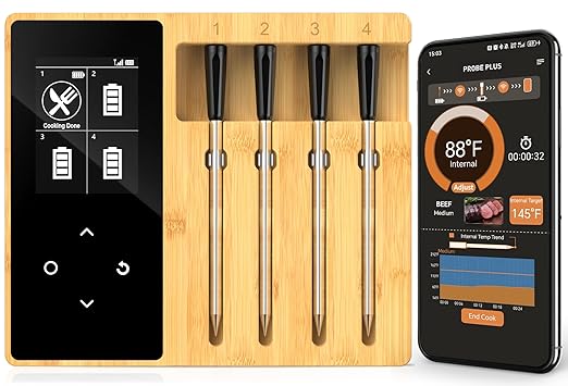 Accurate Smart Wireless Meat Thermometer - 4 Probes, Long Range Bluetooth, Real-time Alerts, Dishwasher Clean, Waterproof, Digital Cooking Thermometer for Grill, BBQ, Oven, Smoker-CubbioJoy