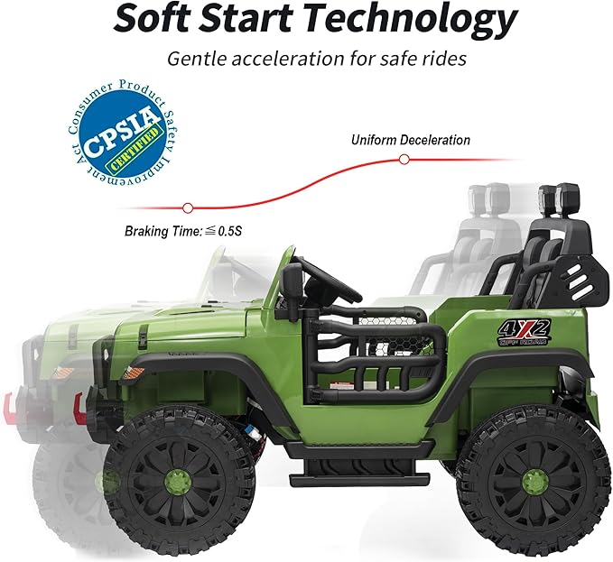 2 Seater Ride on Car Truck, 12V Kids Electric Ride on Toy for Big Kids Age 3-8 w/Remote Control- Army Green-CubbioJoy