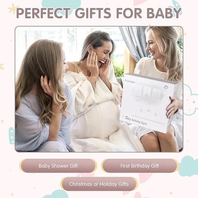 Activity Gym, Baby Play Gym Mat for Toddlers, 0-18 Months Tummy Time Play Mats, Infant Play Gym with Detachable Toys for Sensory Exploration and Motor Skill Development, PM2407-CubbioJoy